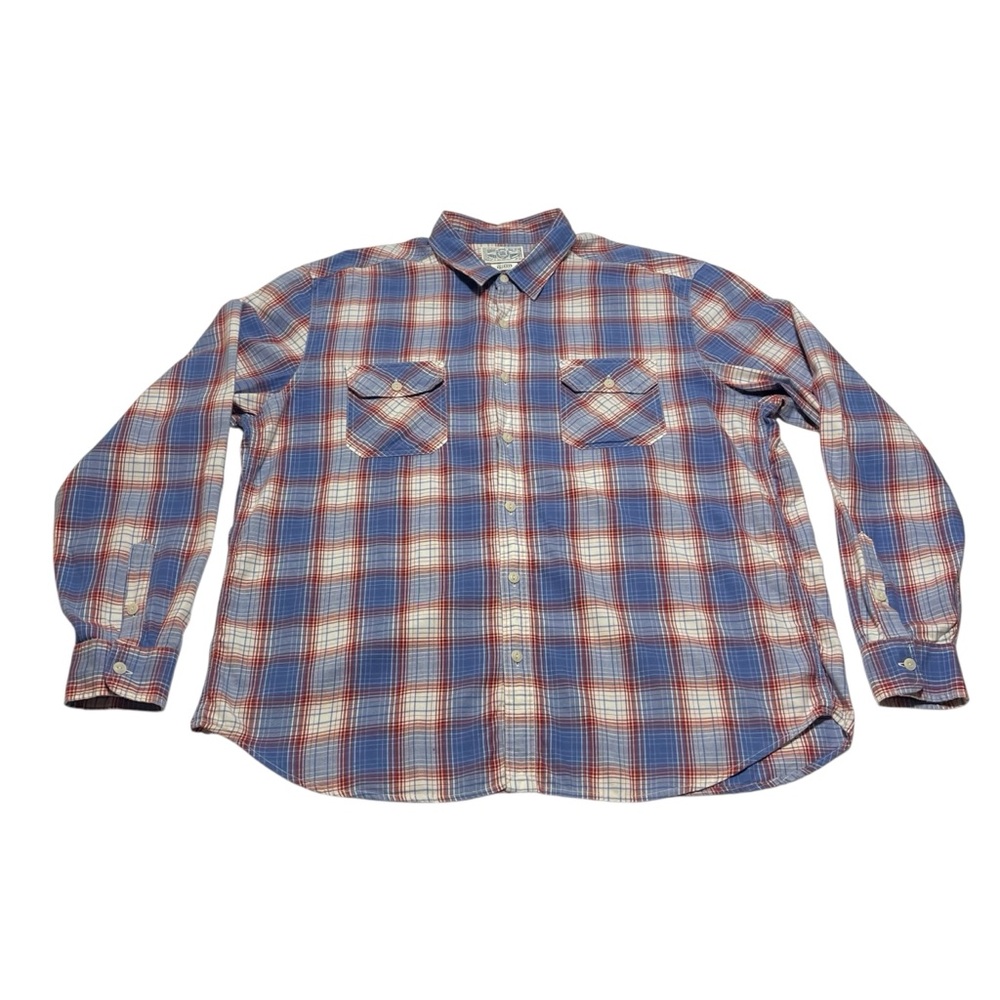 Lucky Brand Red & Blue Plaid Button Front Men’s Size 2X 100% Cotton Preppy